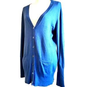 Carol Rose Cardigan Sweater Size 12 Long Sleeve Buttons Classic Soft Knit Blue